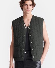 Tymen - Quilted Tech Poplin Vest - Dark Green