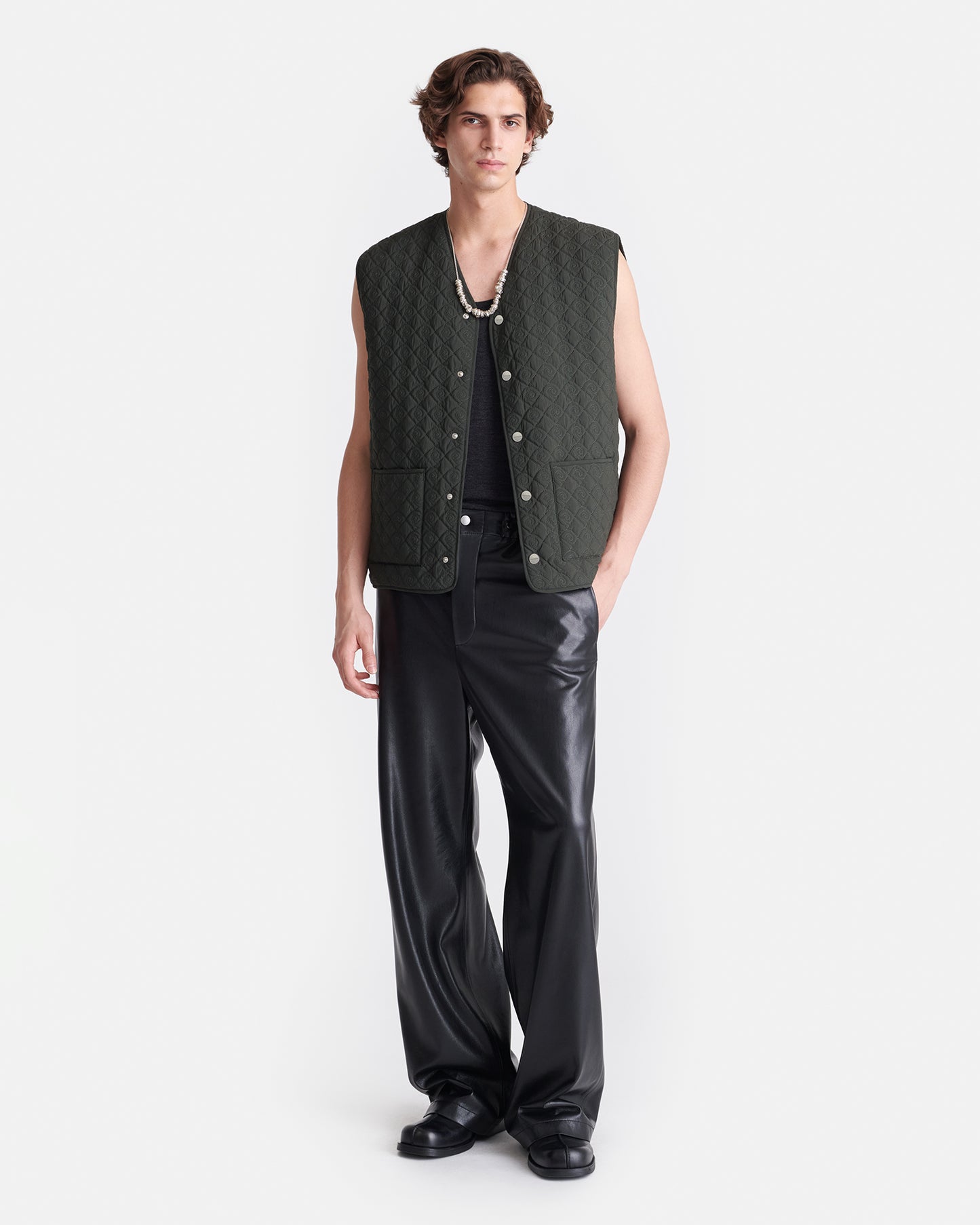 Tymen - Quilted Tech Poplin Vest - Dark Green