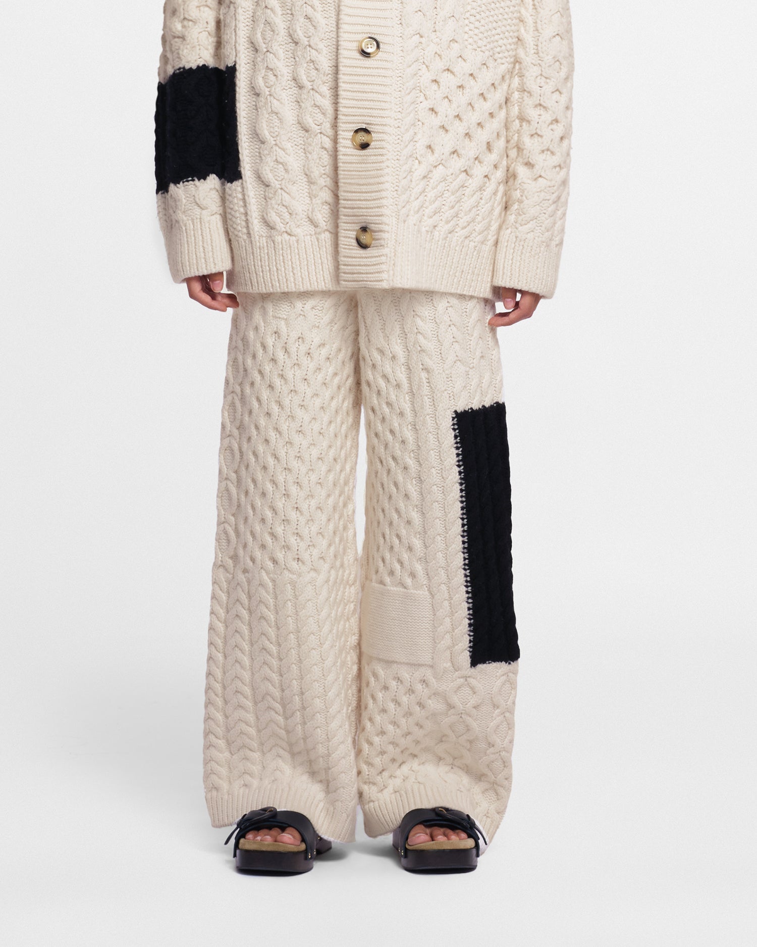 Leandra - Cable-Knit Pants - Cream Black – Nanushka