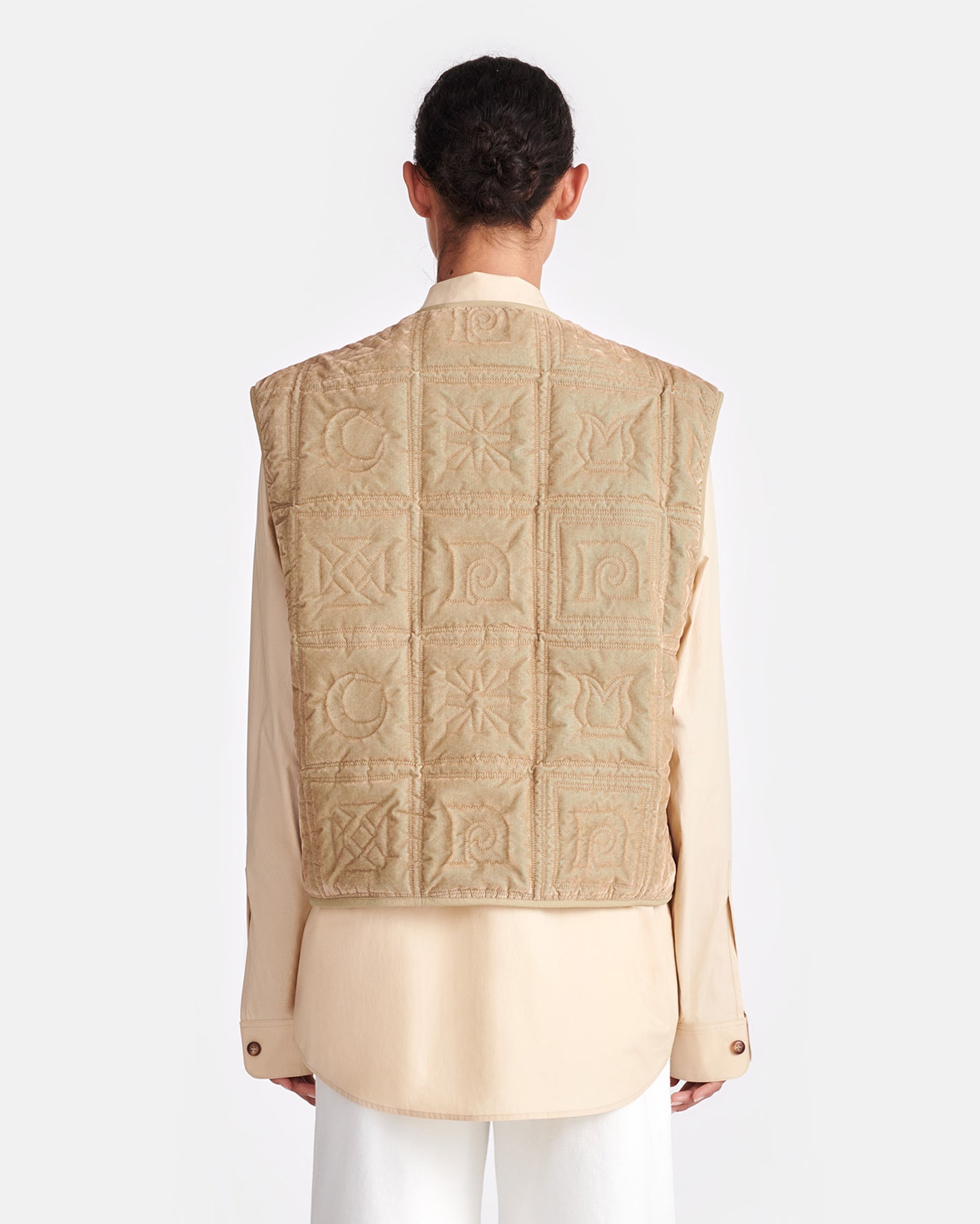 Elvio - Quilted Tech-Velvet Gilet - Iridescent Khaki