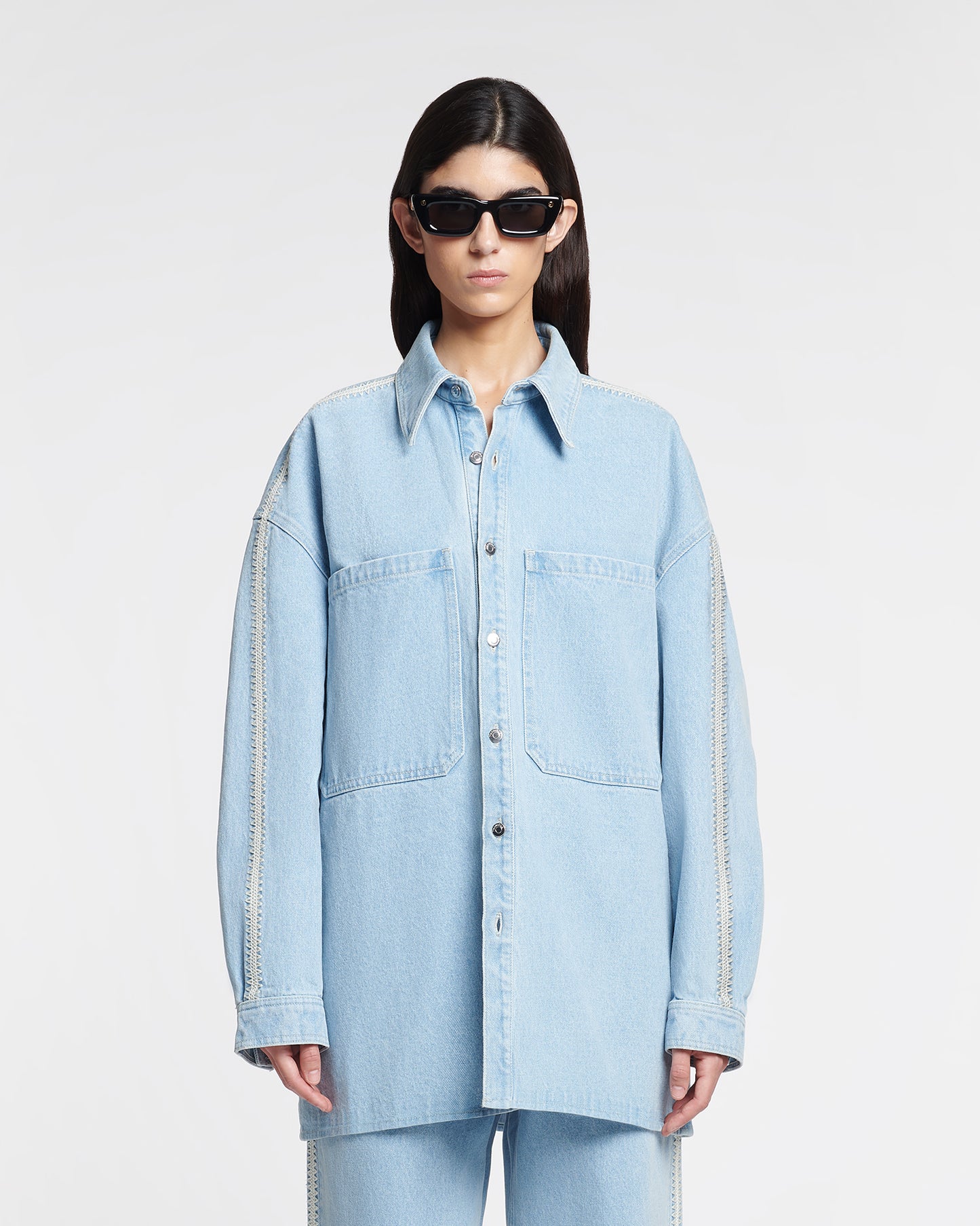 Beaux - Crochet-Trimmed Denim Shirt - Eco Bleach