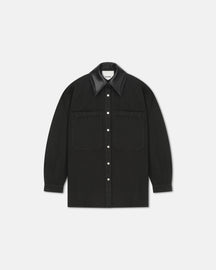 Beaux - Leather-Trimmed Denim Shirt - Anthracite