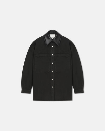 Beaux - Leather-Trimmed Denim Shirt - Anthracite