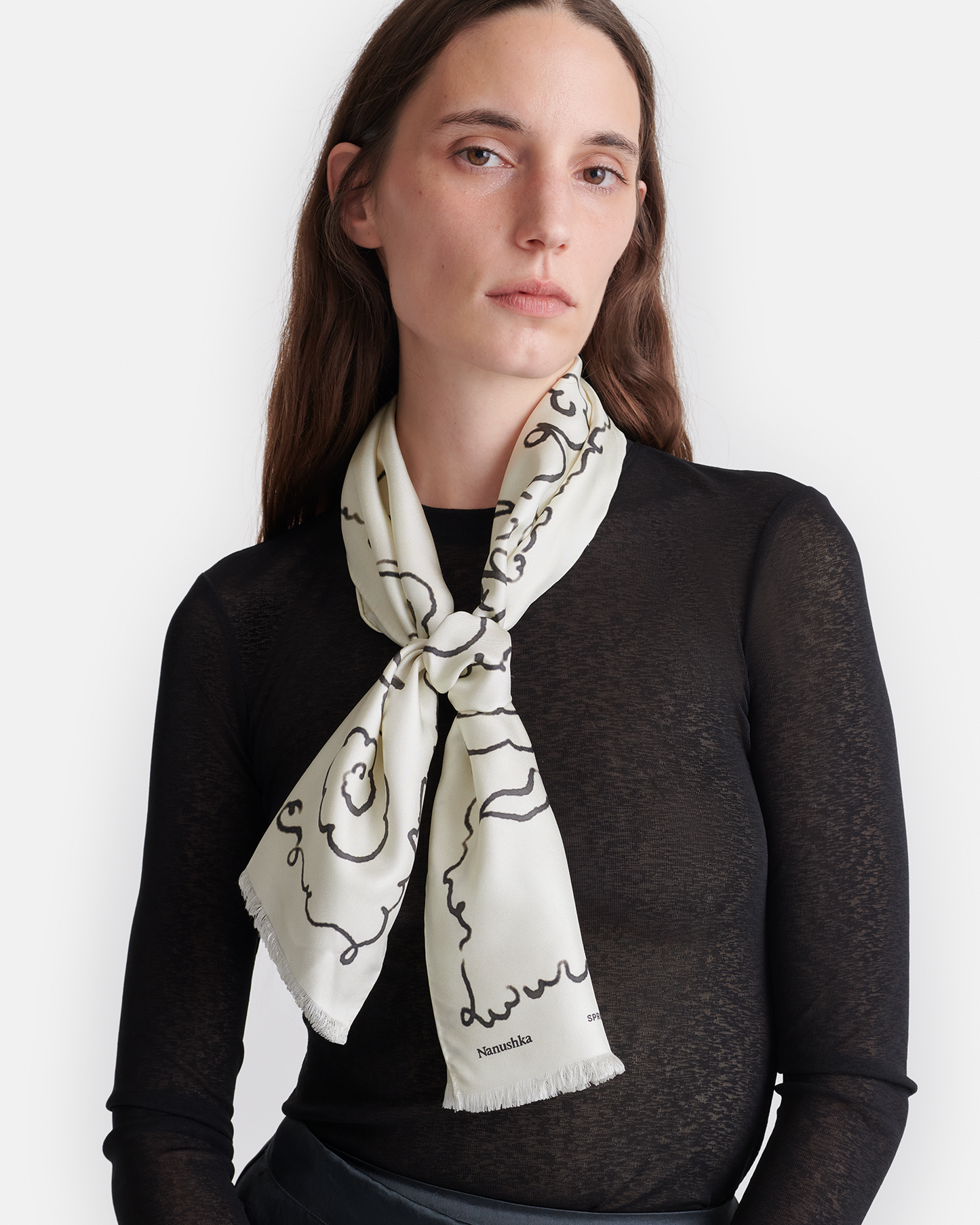 Mazu - Printed Silk Scarf - Cloud Creme