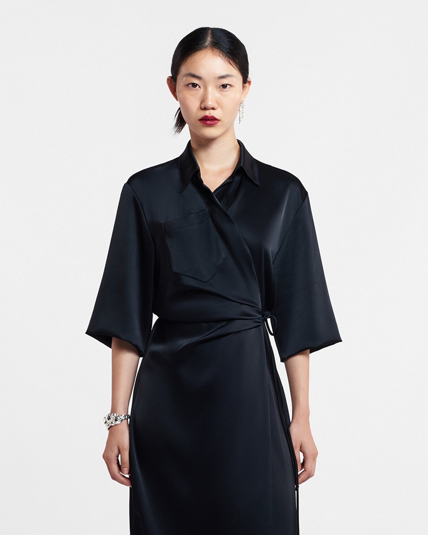 Lais - Draped Front Shirt Dress - Black