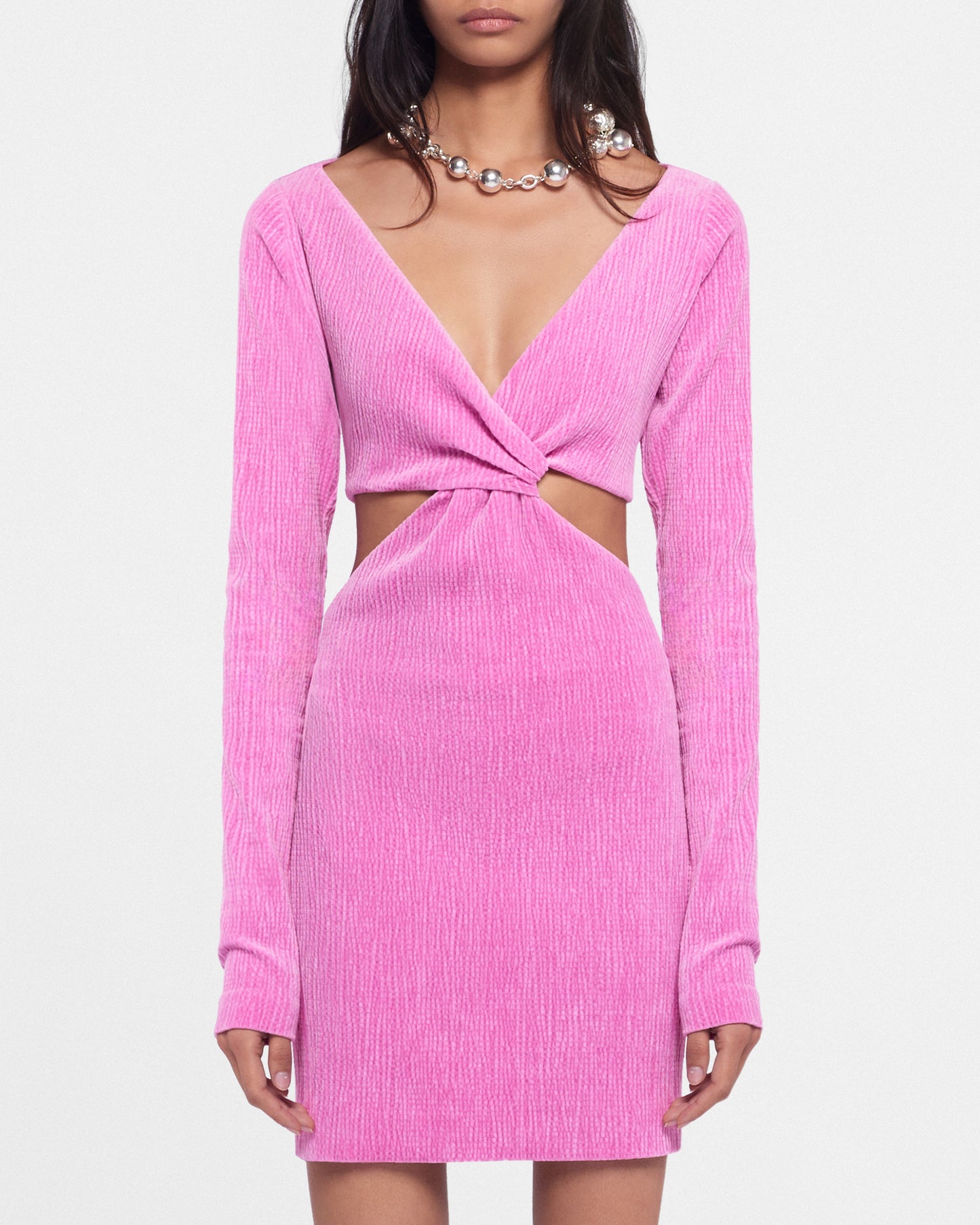 Desta - Sale Twist-Front Velvet Seersucker Mini Dress - Orchid