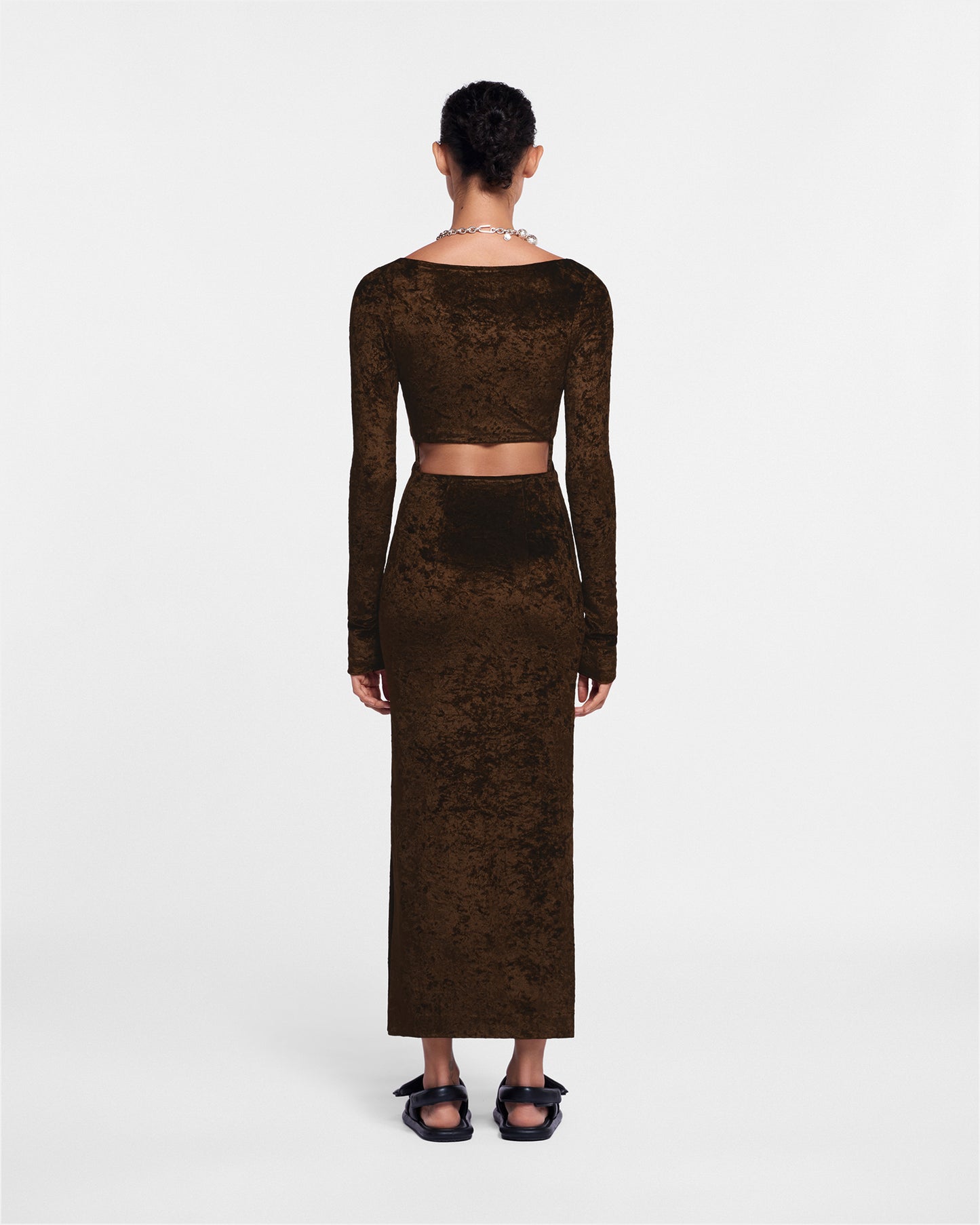 Zanee - Sale Cut-Out Crushed-Velvet Dress - Dark Brown