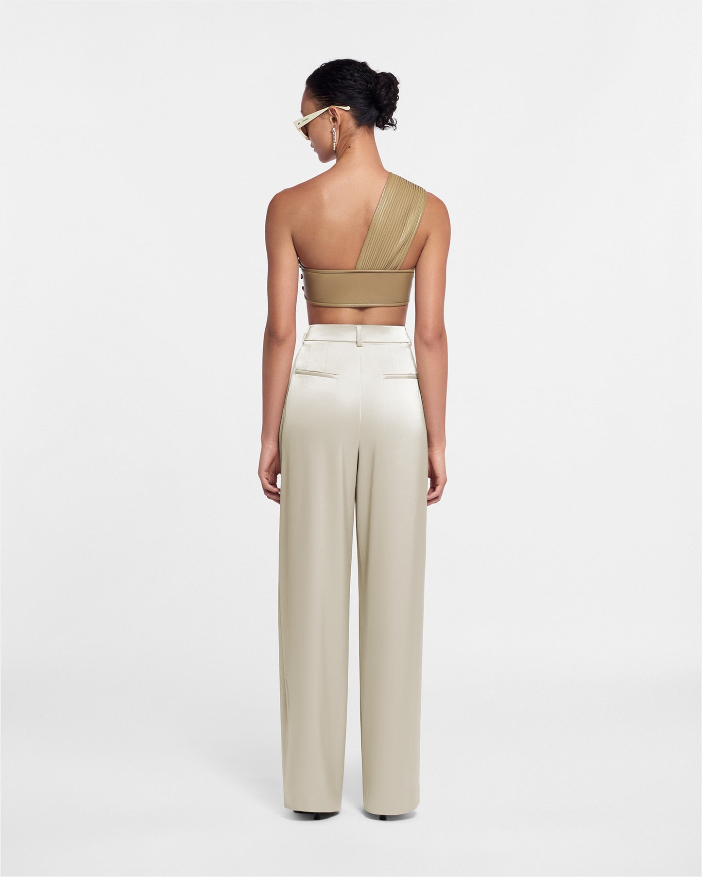 Lynda - Sale Pleated Slip Satin Pants - Porcelain