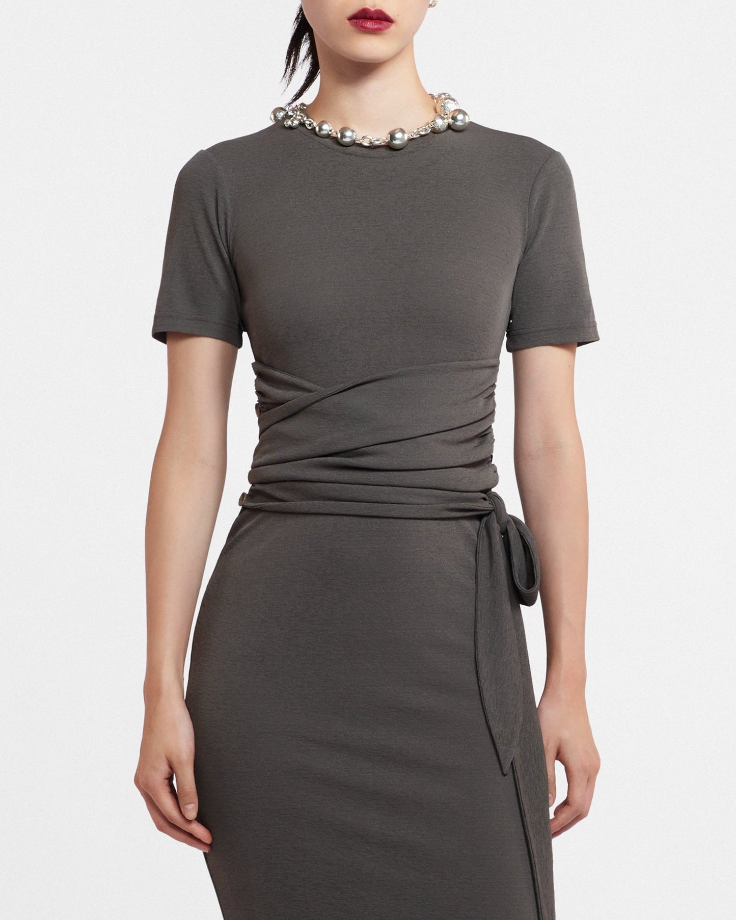 Jannet - Sale Twist-Front Dress - Fossil Grey