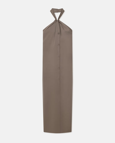 Elima - Slip Satin Halterneck Dress - Clay