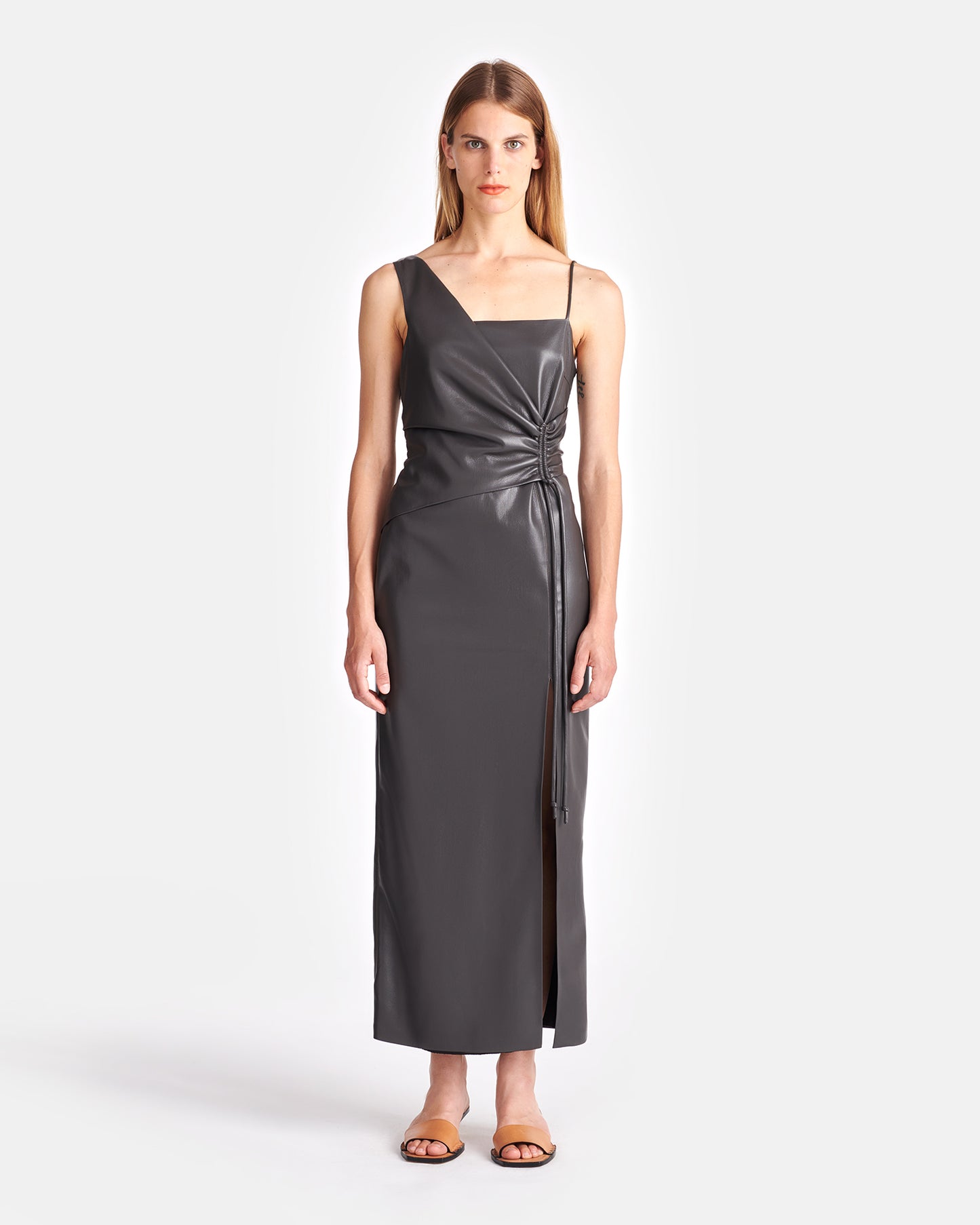 Fenera - Asymmetric Okobor™ Alt-Leather Midi Dress - Midnight Green