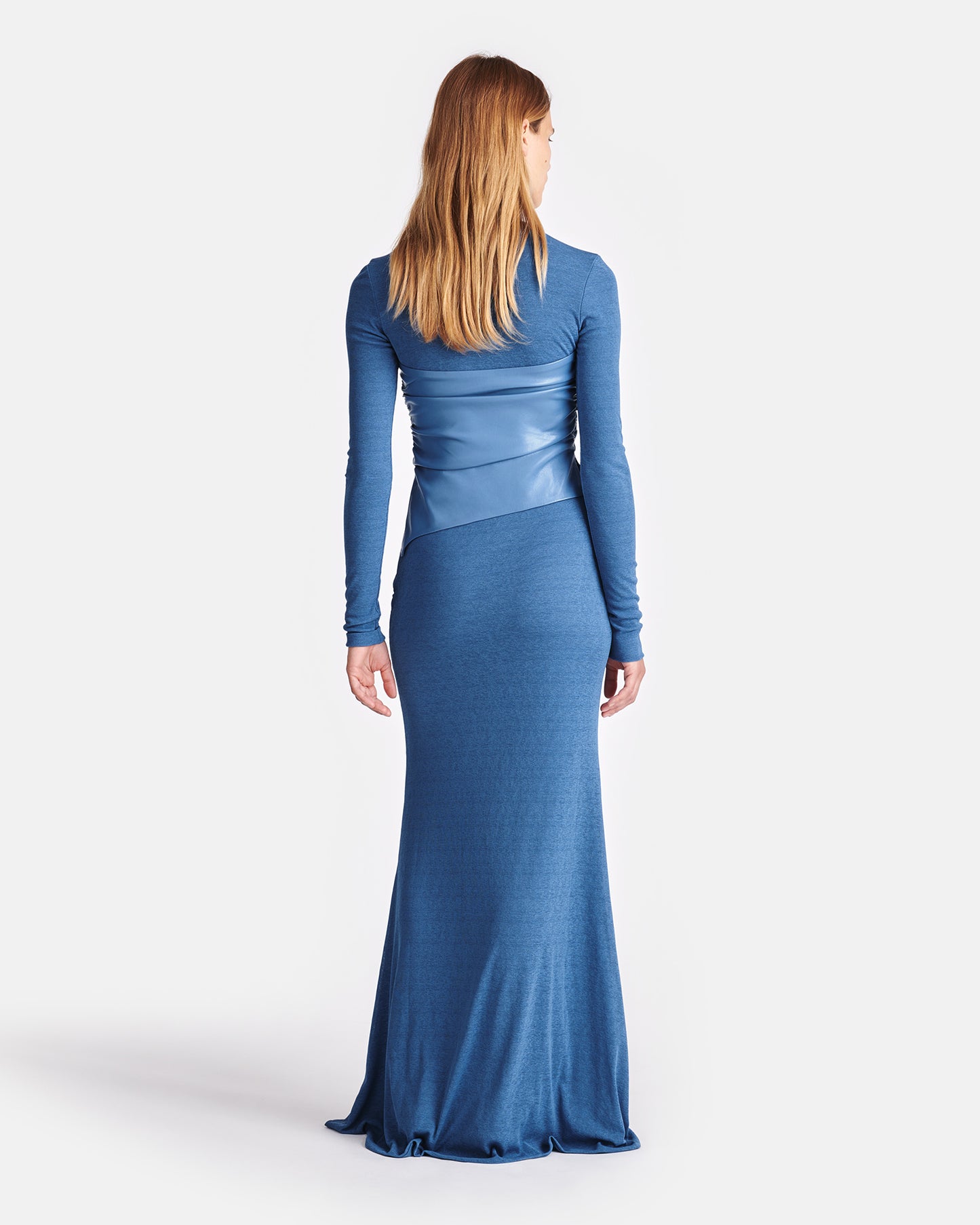 Amabel - Mesh Jersey And Okobor™ Alt-Leather Maxi Dress - Blue