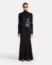 Amabel - Mesh Jersey And Okobor™ Alt-Leather Maxi Dress - Black