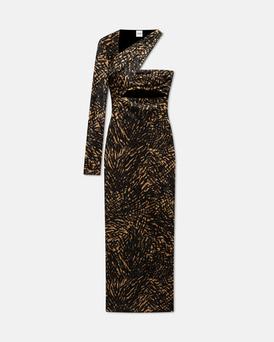 Neave - Asymmetric Crushed Velvet Midi Dress - Fur Stroke Animal