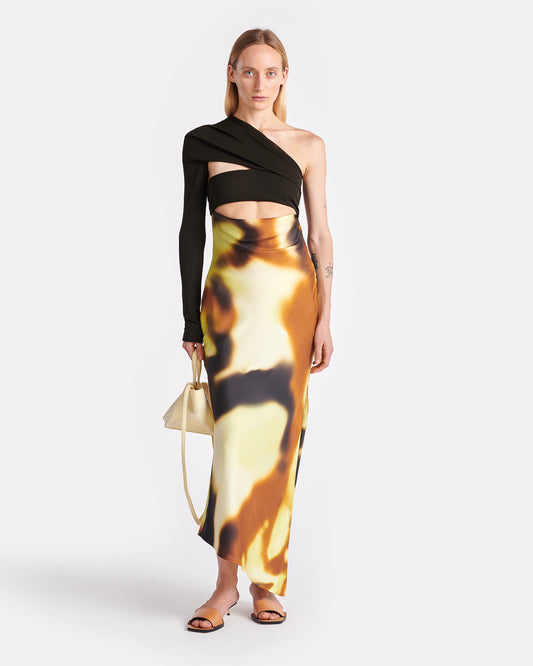 Eirah - Draped Silk And Mesh-Jersey Midi Dress - Smudged Graffiti