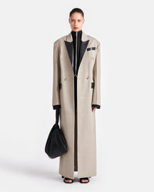 Ferris - Leather And Twill-Suiting Coat - Taupe/Black