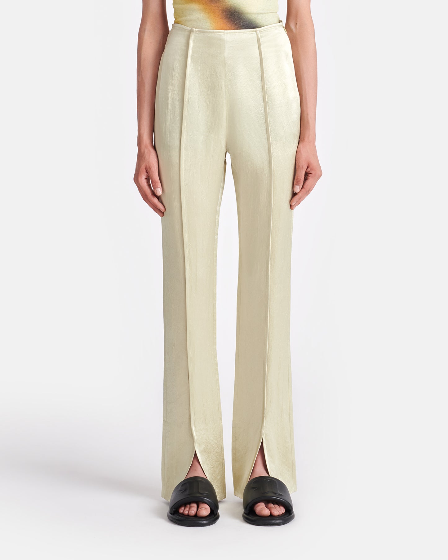 Ratana - Crinkled-Satin Slim-Leg Pants - Green Tea