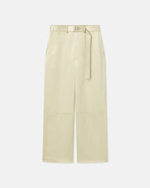 Husna - Belted Crinkled-Satin Pants - Green Tea