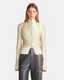 Domini - Crinkled-Satin Turtleneck Top - Green Tea