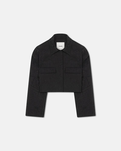 Coreen - Cropped Sculpted Glass Poplin Shirt - Black