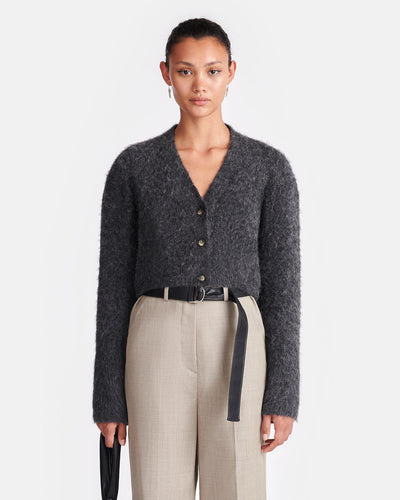 Henny - Cropped Brushed-Alpaca Cardigan - Charcoal