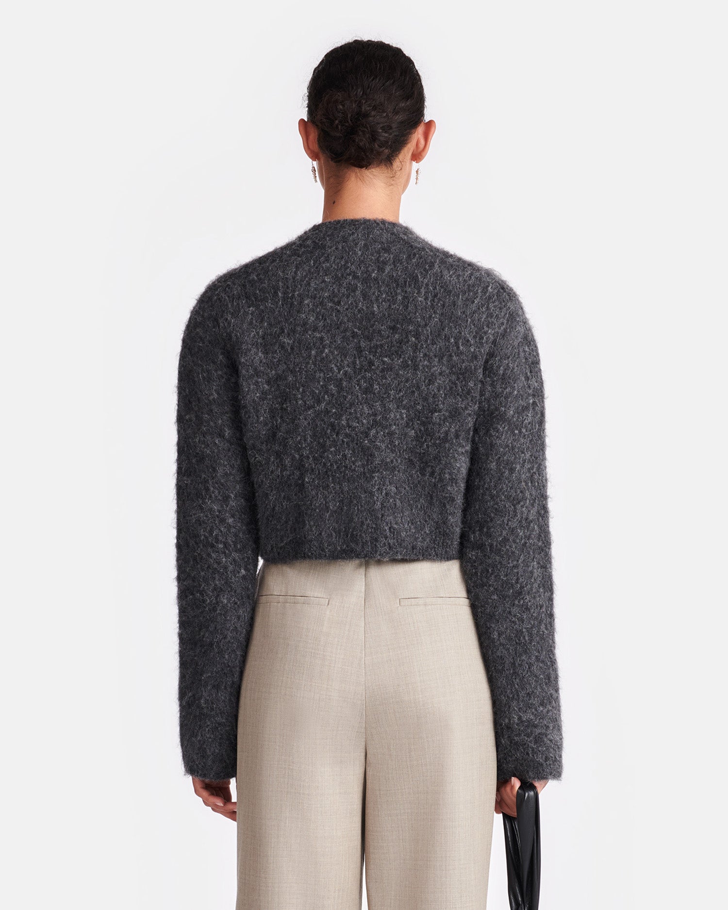 Henny Cropped Brushed Alpaca Cardigan Charcoal Nanushka