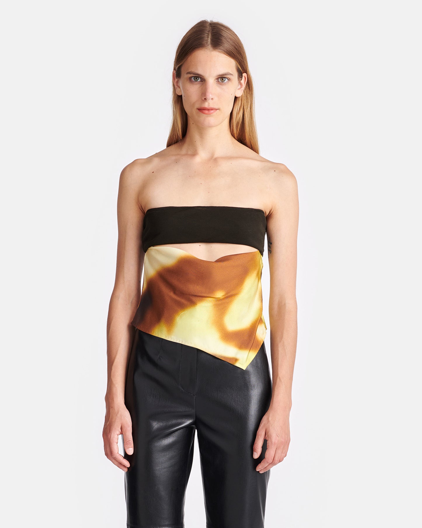 Jacinda - Printed Silk And Mesh-Jersey Bandeau Top - Smudged Graffiti