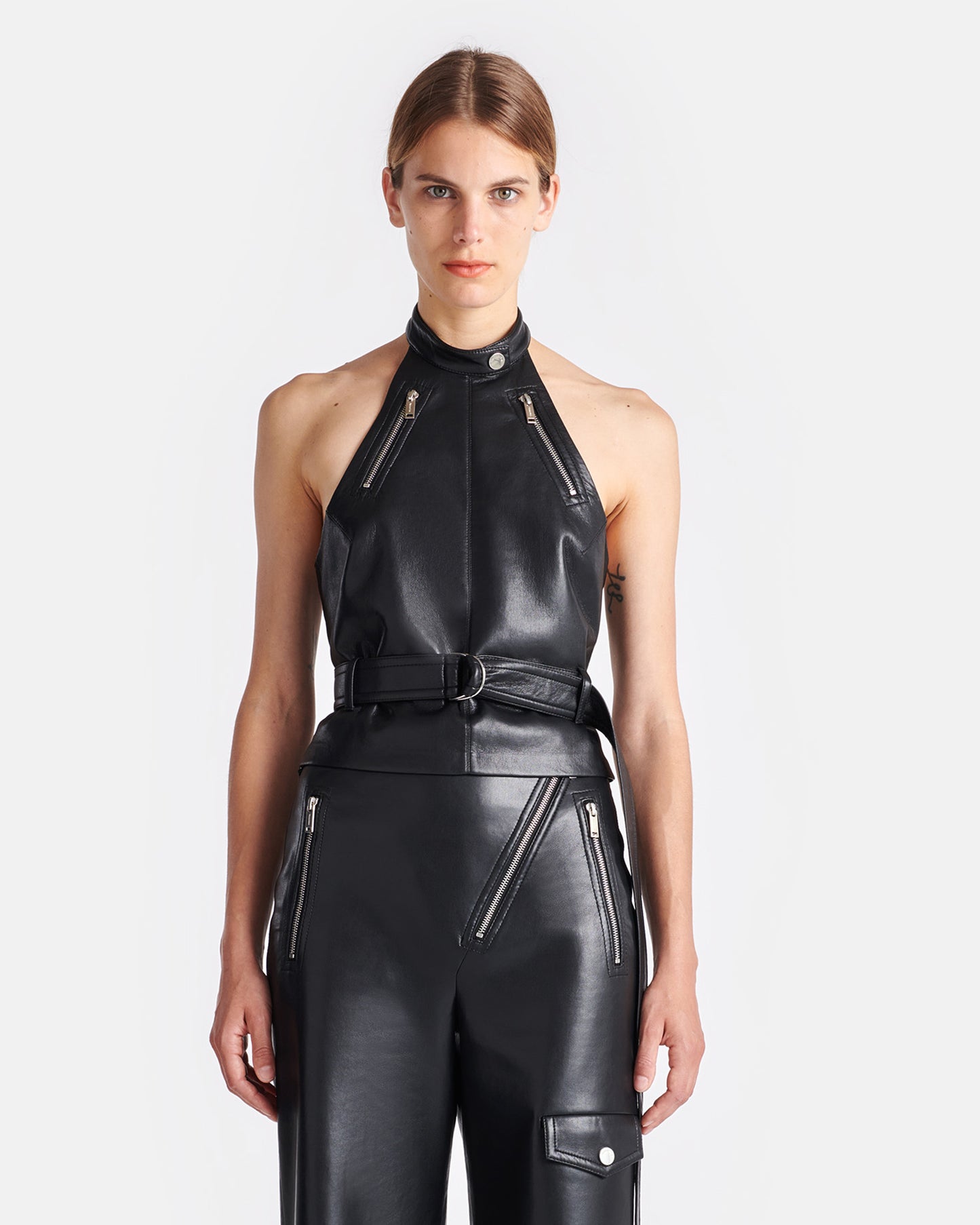 Sybel - Regenerated Leather Halterneck Top - Black