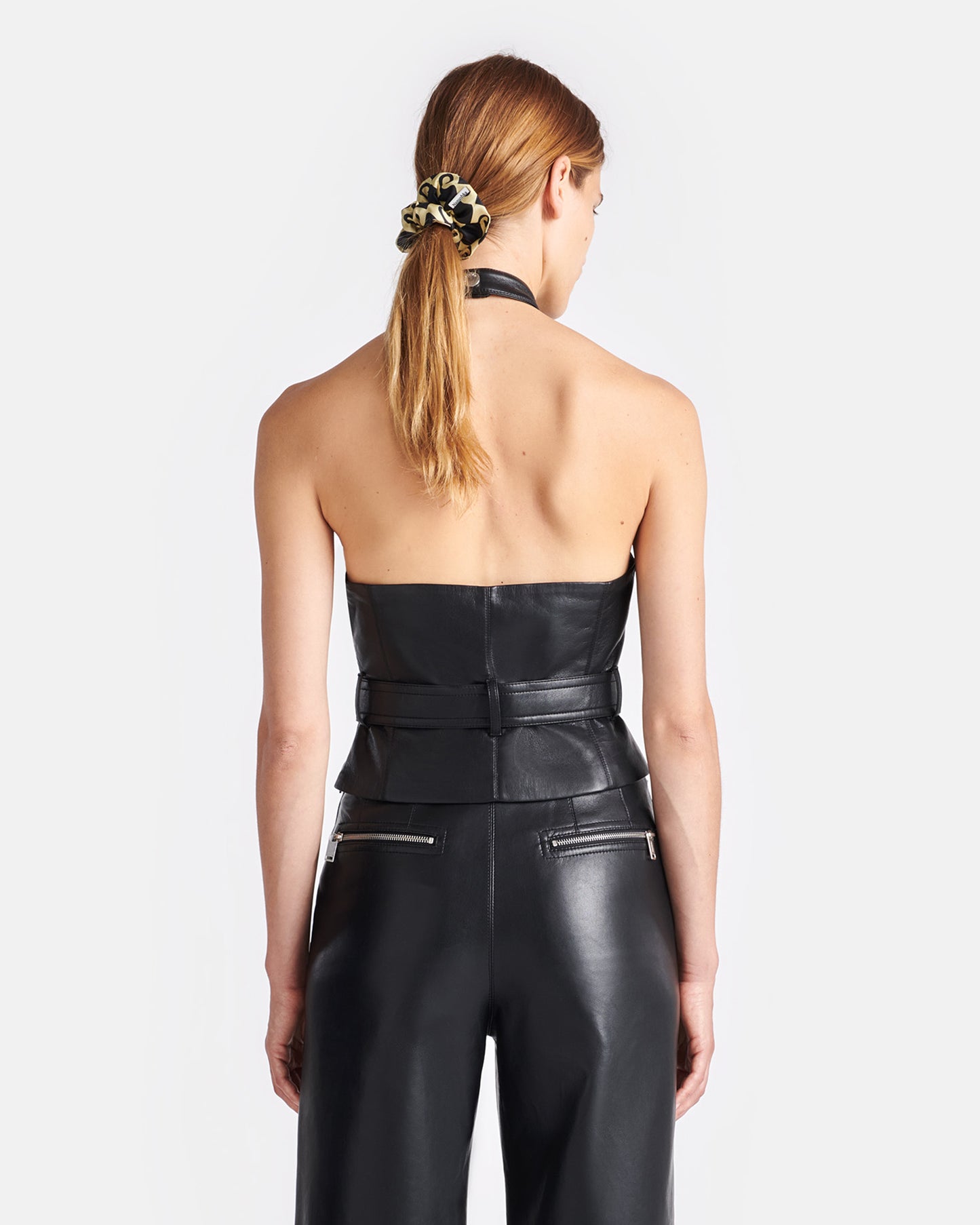 Sybel - Regenerated Leather Halterneck Top - Black