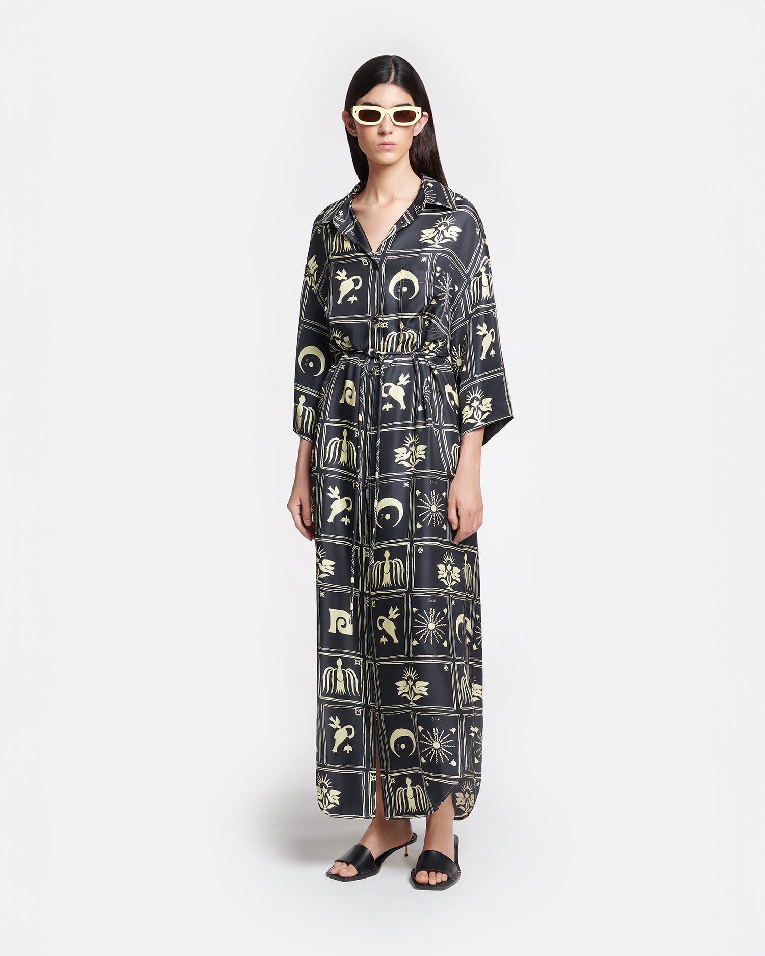 Damala Printed Shirt Dress Folk Art Black Nanushka