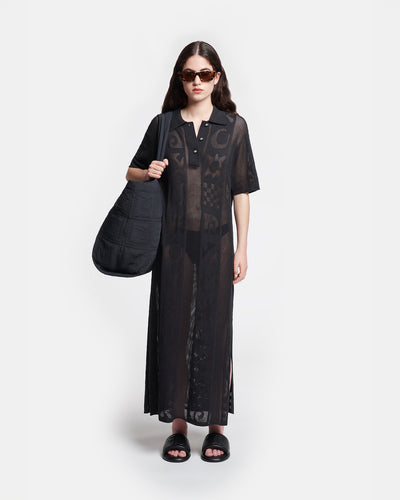 Parake - Paper Crochet Polo-Neck Dress - Black
