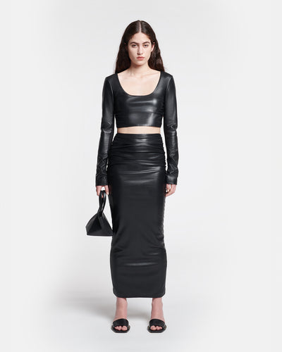 Hester - Ruched Okobor™ Alt-Leather Midi Skirt - Black