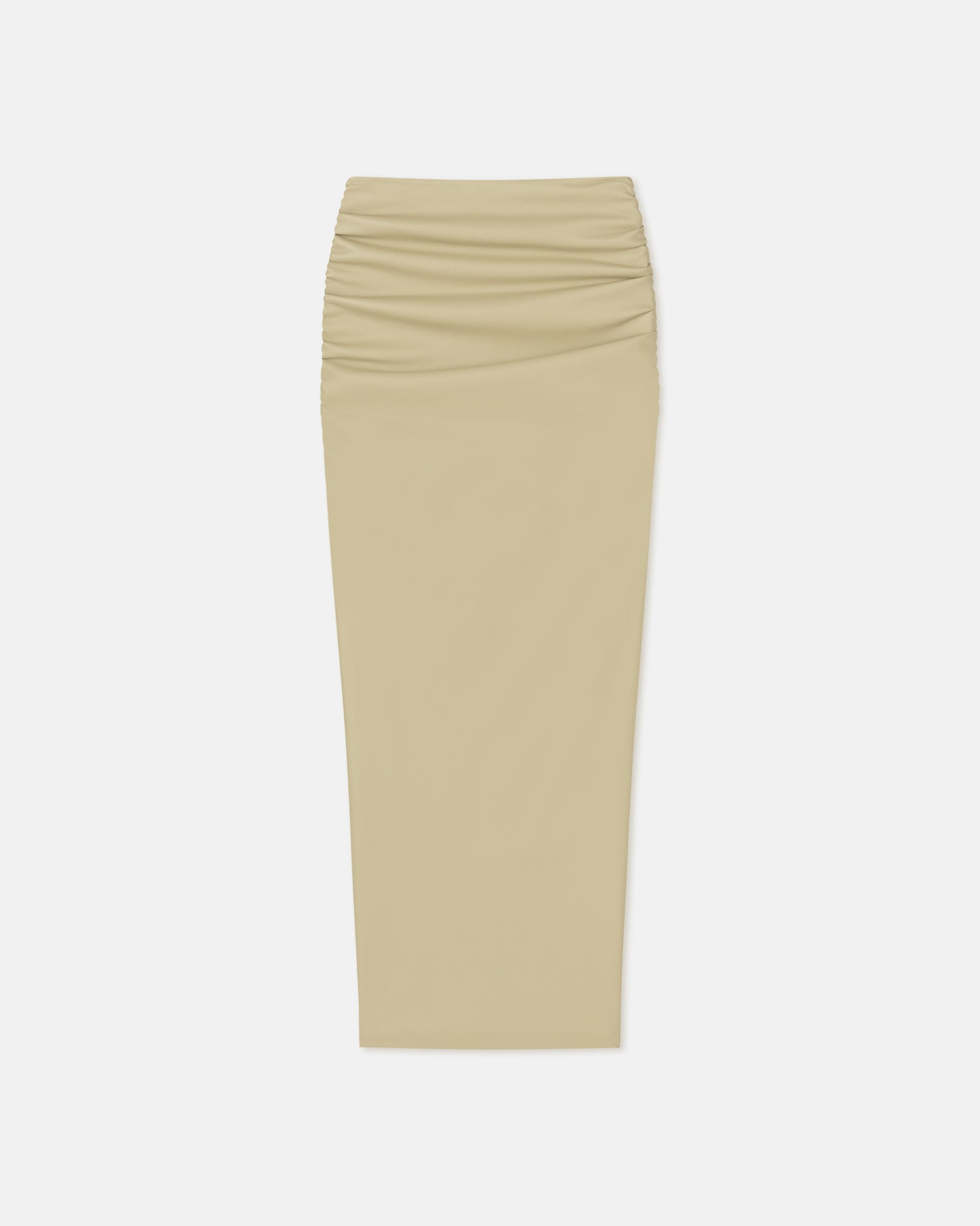 Hester Ruched Okobor alt leather Midi Skirt Pale Olive Nanushka