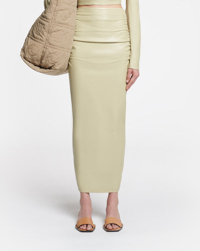 Hester - Ruched Okobor™ Alt-Leather Midi Skirt - Pale Olive