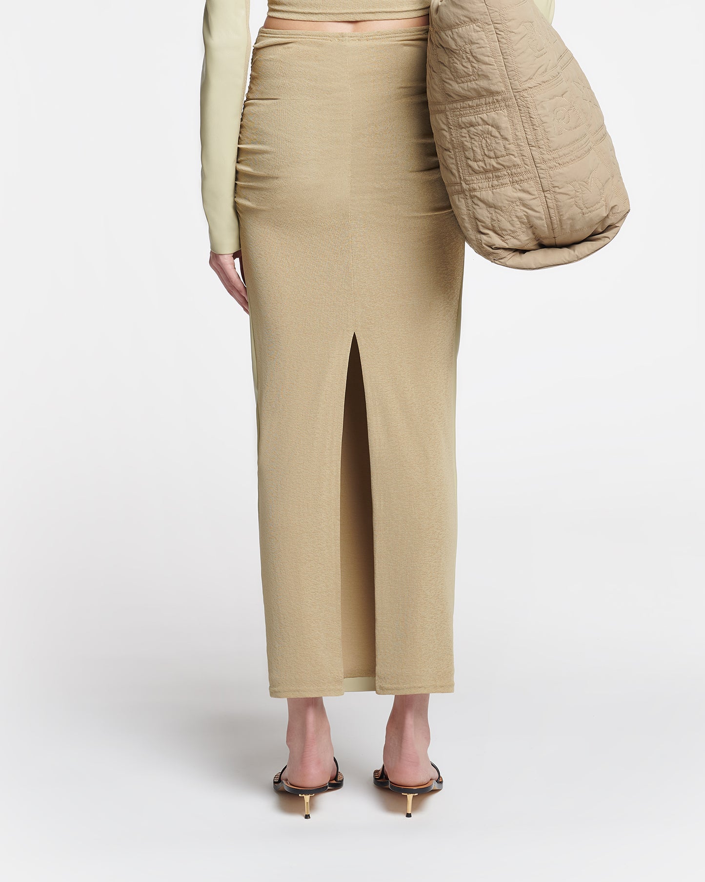 Hester - Ruched Okobor™ Alt-Leather Midi Skirt - Pale Olive