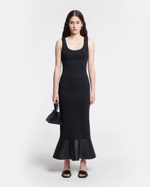 Talulla - Leather-Trimmed Ribbed-Jersey Midi Dress - Black