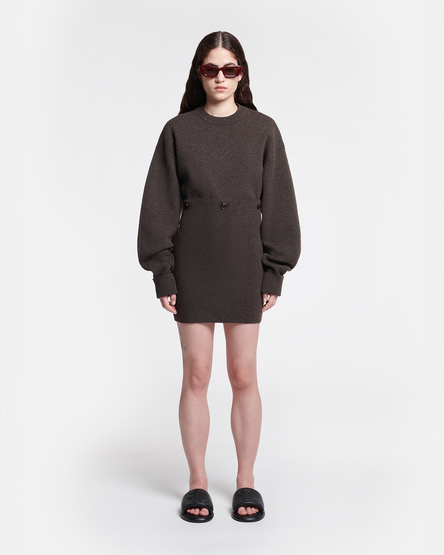 Strahe - Compact Merino Wool Mini Dress - Coffee