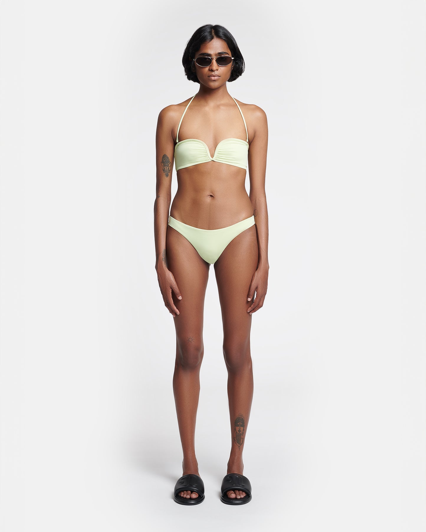 Manou - Ruched Halterneck Bikini Top - Shadow Lime