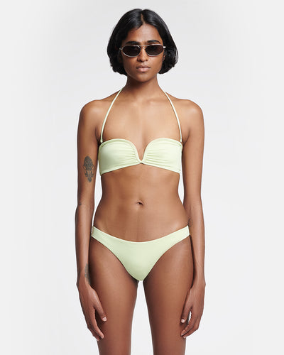 Manou - Ruched Halterneck Bikini Top - Shadow Lime