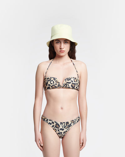 Manou - Ruched Halterneck Bikini Top - Leopard