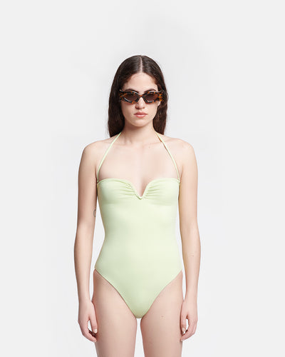 Brissa - Ruched Halterneck Swimsuit - Shadow Lime