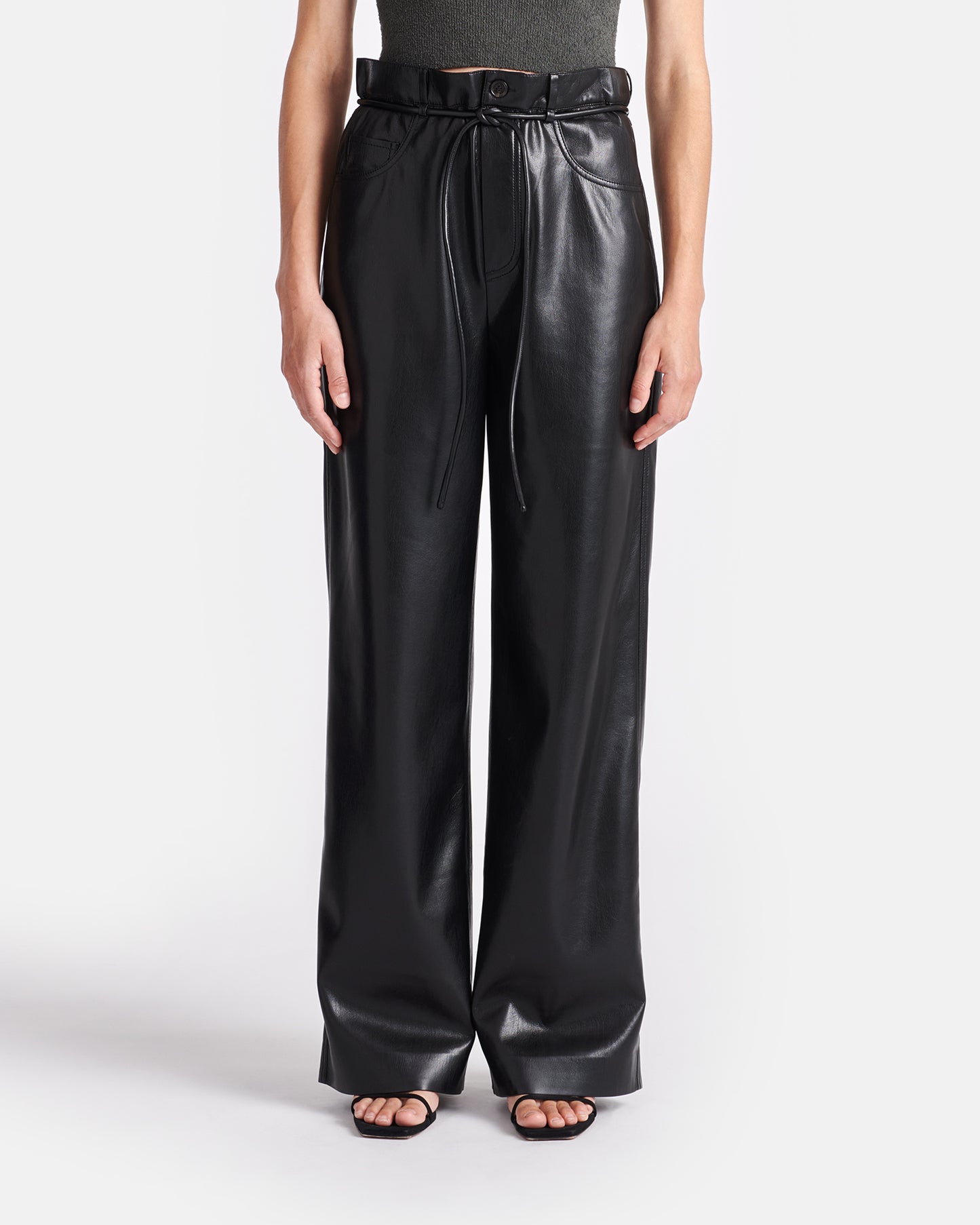 Sato - Belted Okobor™ Alt-Leather Pants - Black