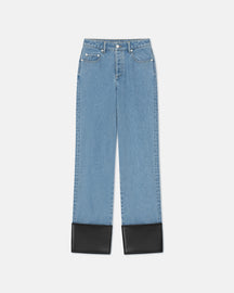 Raynee - Leather-Trimmed Straight-Leg Jeans - Mid Blue