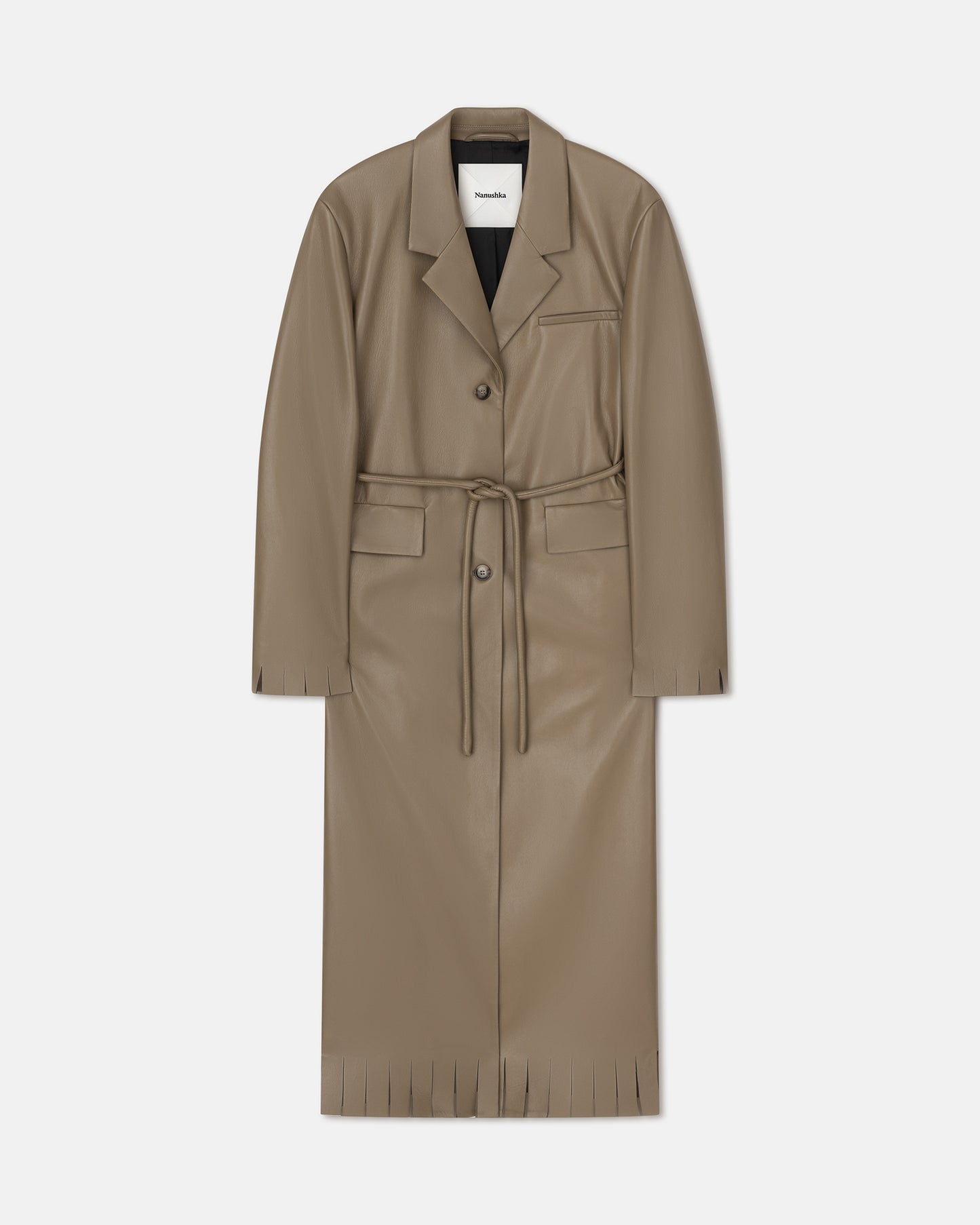 Nikoline - Belted Regenerated Leather Coat - Muted Khaki