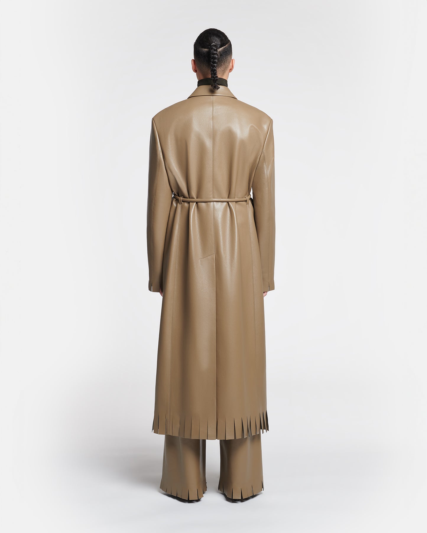 Nikoline - Belted Regenerated Leather Coat - Muted Khaki