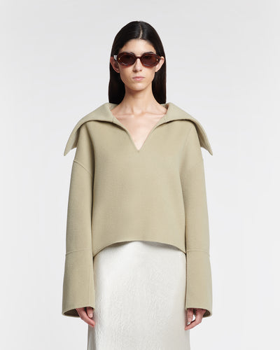 Maxe - Double Wool And Silk Sweater - Pale Olive