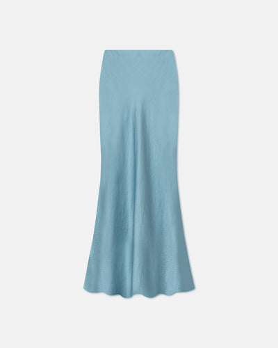 Fea - Crinkled-Satin Long Skirt - Aqua