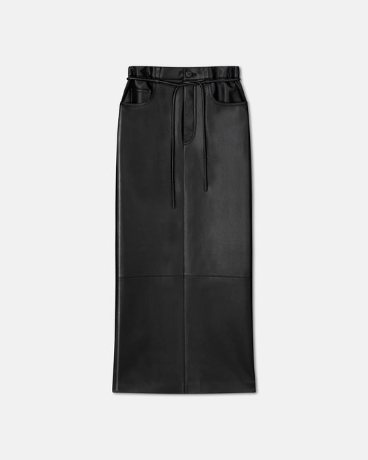 Kadence - Belted Regenerated Leather Maxi Skirt - Black
