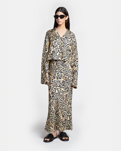 Sabeen - Printed Twill-Silk Midi Skirt - Leopard