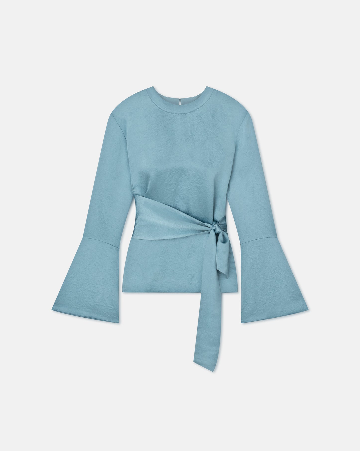 Ilone - Belted Crinkled-Satin Top - Aqua